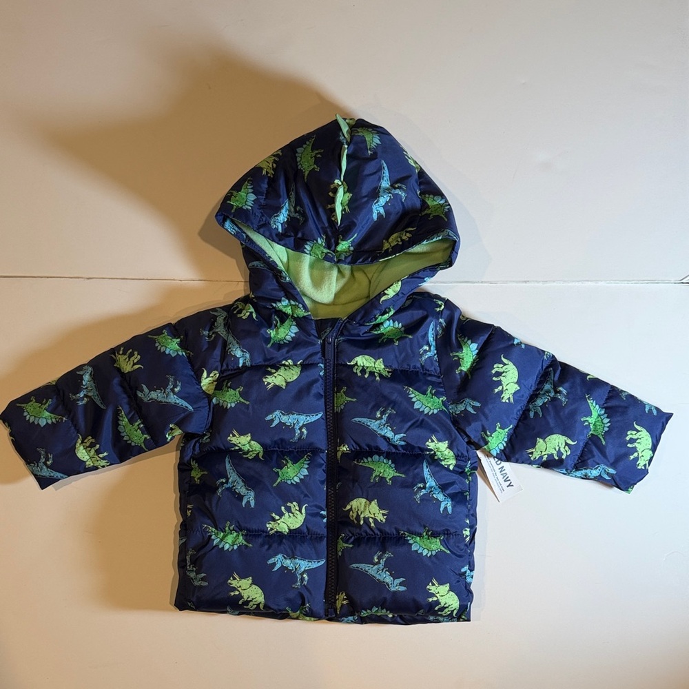 NWT Boys 12-18 mos Old Navy Blue Jacket with Green Dinosaur Print New coat